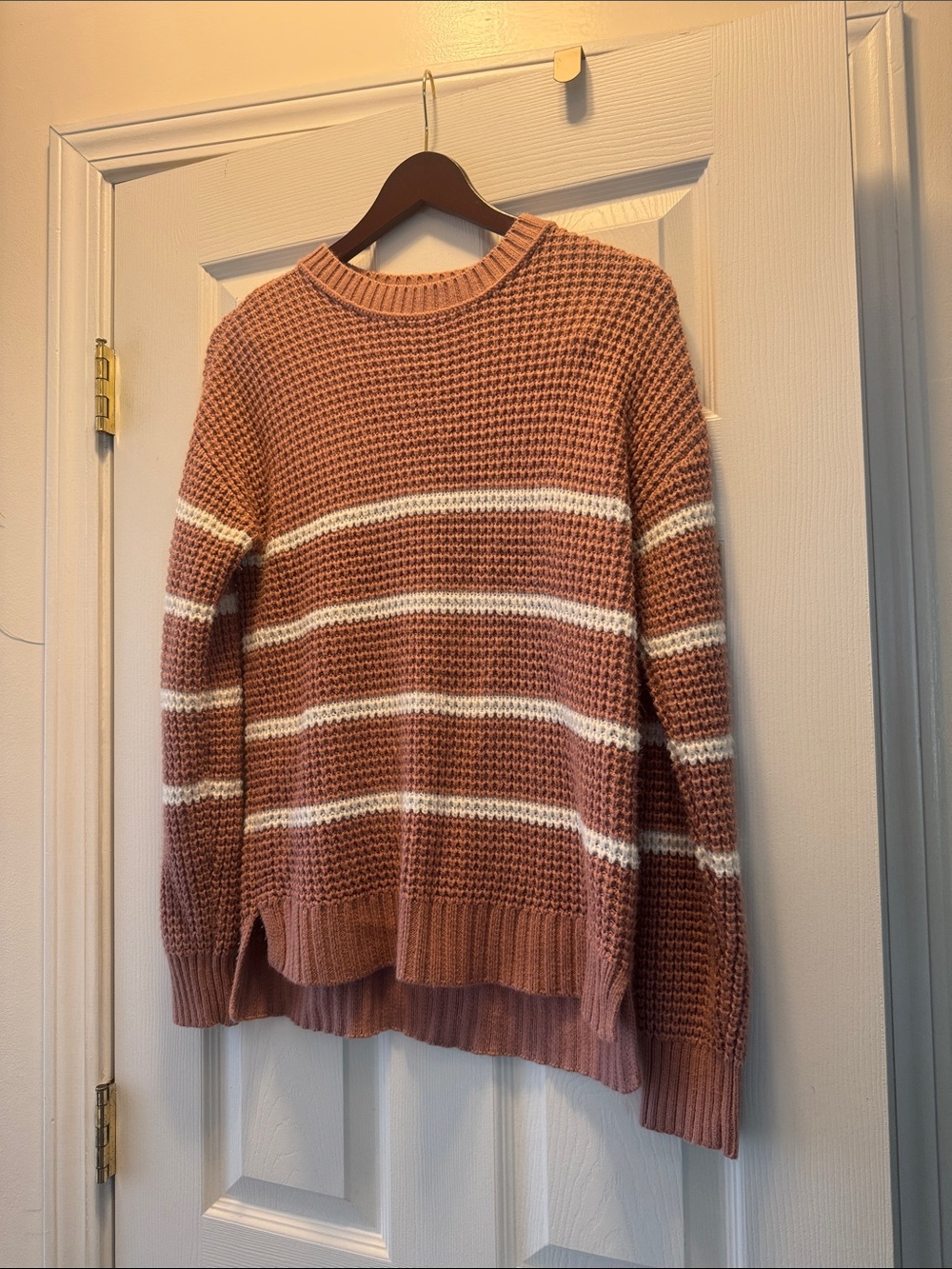 SO Rose Mauve and White Striped Knit Sweater
